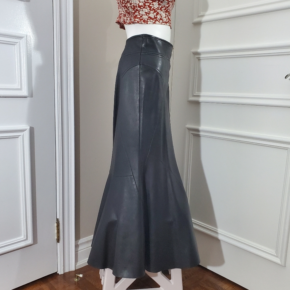 True Vintage 90's DANIER  Rocker Chic Leather Trumpet Maxi Skirt - Picture 8 of 17